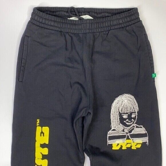 Off-White c/o Virgil Abloh Disrupted Logo Slim Black Sweatpants Size Large - Picture 2 of 12